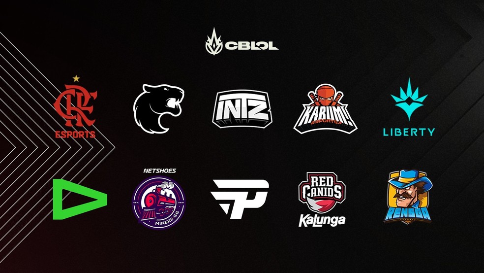Logos das equipes da primeira etapa do CBLOL 2022. Imagem: Riot Games Brasil/Divulgação