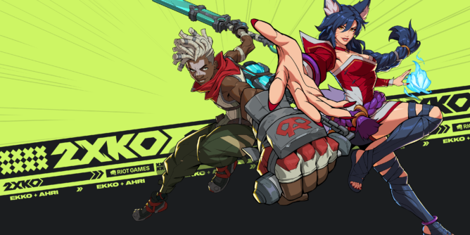 arte do jogo 2XKO, com os campeões ekko e ahri